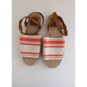 • TORY BIRCH ESPADRILLE RED CREAM SANDALS SZ 8.5 •